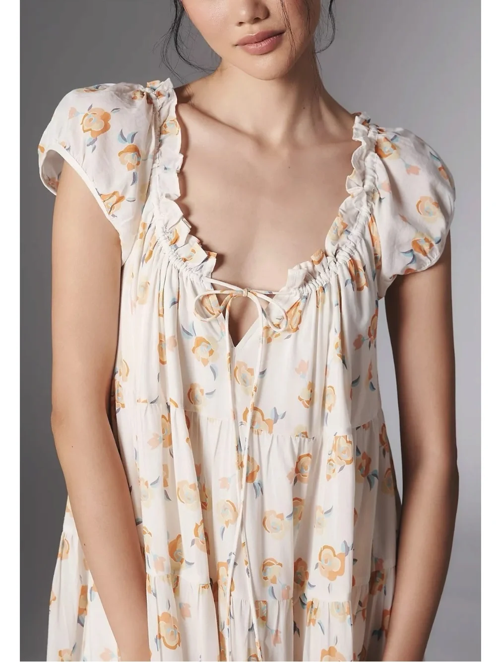 Anthropologie Summer Cottage Floral Short Sleeve Scoop Neck Midi Dress Large